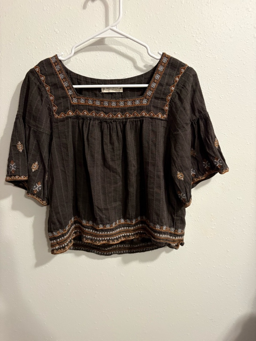 Lucky Brand Black Embroidered Square-Neck Crop Boho Size XS